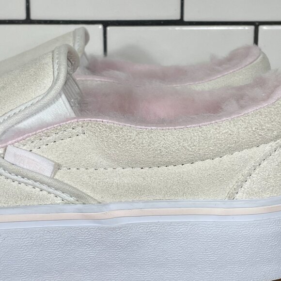 Vans Classic Slip On Platform Womens 8 Shoes Cream Suede Pink Faux Fur Sneaker - Picture 2 of 15